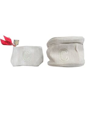 Clarins Beige Canvas Initial 'C' Pouch Makeup Bag Set Nwt
